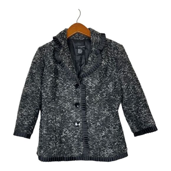 Sandro Tweed Black & White Blazer 3/4 Sleeves Women Size PM Classic Preppy - Picture 8 of 8